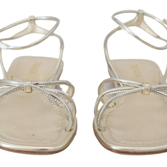 Prada Elegant Silver Ankle Strap Flats - Picture 6 of 7